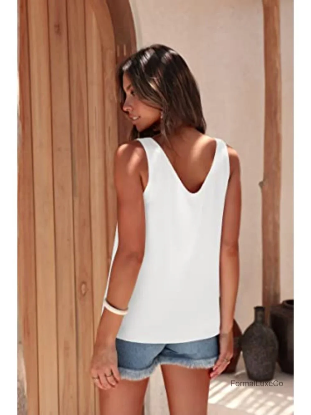 Silk Satin V Neck Cami Sleeveless Tank Top Summer Basic
